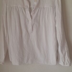 J. Crew White Smocked Texture Top